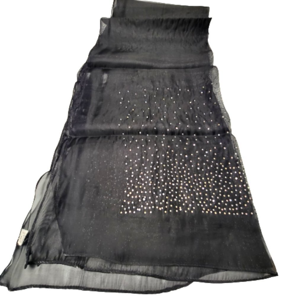Black Scarf Sequin Organza Shawl with embedded sequins - NEW